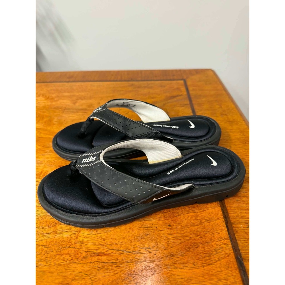 Nike Comfort Footbed Flip Flops Black White Athletic Thong Sandals 359925-011